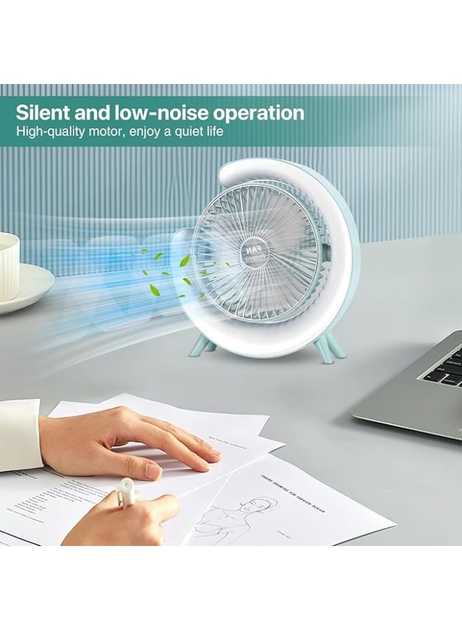 Multicolor LED Desktop Fan - 180° Rotatable Portable Personal Fan with 5 Lighting Modes - 3-Speed Quiet USB Rechargeable Table Fan for Home, Office, Bedroom & Travel - Image 4